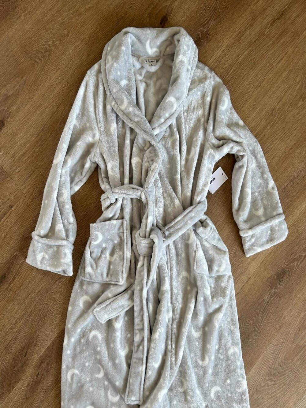 NWT Sonoma Long Bath Robe Gray & White Moon & Stars Women's Size Medium